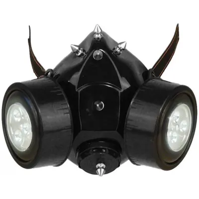 Stylized respirator with two filters and a light, face mask for parties, furniture and interior, lighting ad in Riga 3