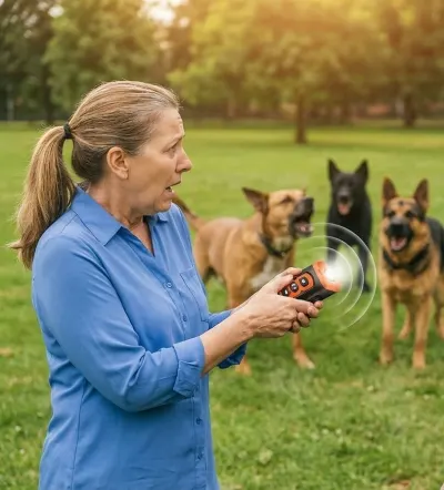 Dog Repeller, 3x Diaphragms, 25 kHz, 15 m Range, with LED Flashlight, 2000 mAh, ABS, animal feed, products and services ad in Riga 2