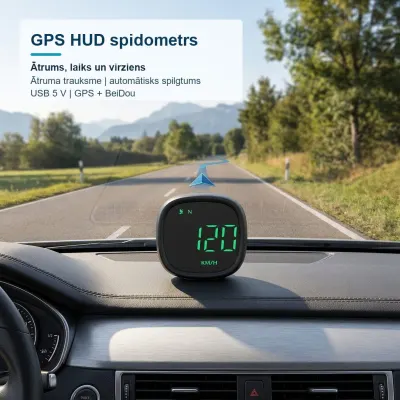 GPS-HUD-спидометр для автомобилей с LED-дисплеем, сигнализацией превышения скорости, USB 5 В, черный, мебель и интерьер, освещение ad в Риге 1