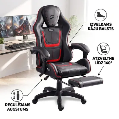 Black gaming computer chair with a pull-out footrest, supports up to 120 kg, furniture and interior, lighting ad in Riga 4