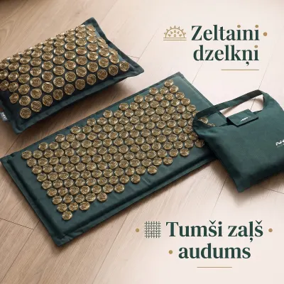 Dark green acupressure mat with a pillow and golden studs, optics, hearing aids, health aids ad in Riga 3