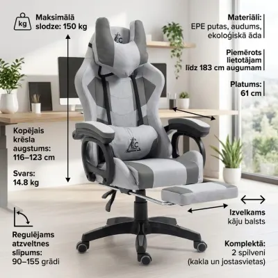 Ergonomic office chair with a footrest and adjustable backrest, comfortable office computer chair, furniture and interior, lighting ad in Riga 2