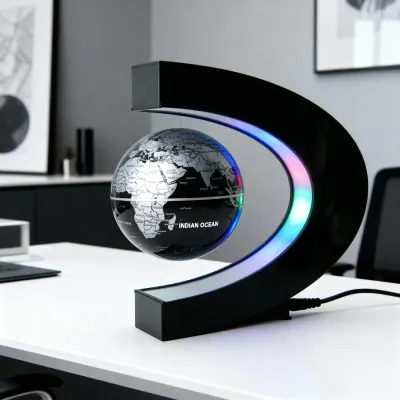 Rotating, levitating globe with a magnetic field and LED lighting, furniture and interior, lighting ad in Riga 3