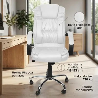 Biroja krēsls balts ergonomisks ar augstu atzveltni, mēbeles un interjers, apgaismojums sludinājums Rīgā 3