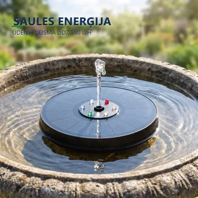 Fountain with a solar battery and LED lights that glow at night (180 l/h; jets..., furniture and interior, lighting ad in Riga 2