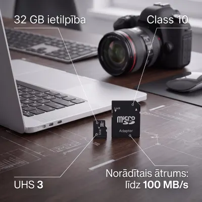32 GB microSD memory card, Class 10, UHS 3, up to 100 MB/s, with SD adapter, accessories and smart devices ad in Riga 2