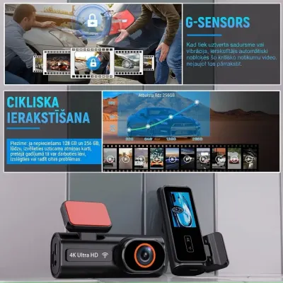 4K auto kamera ar WiFi, GPS un nakts redzamību – Dubulta videoreģistrācija..., video un drošības sistēmas sludinājums Rīgā 3