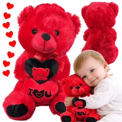 Red plush bear with a heart, 30 cm, toys ad in Riga 4
