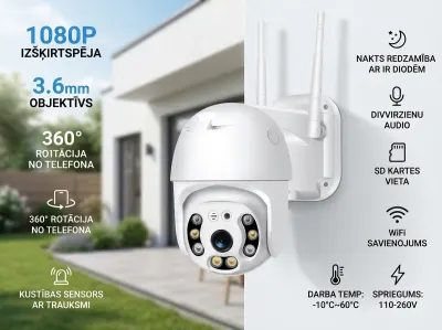 WiFi security camera, for outdoor use, with recording function, HD, rotatable from..., video and security systems ad in Riga 2
