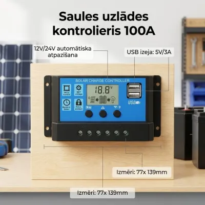 Saules paneļu uzlādes kontrolieris ar LCD displeju un 100A strāvas jaudu – MPPT +..., tīkli un interneta aprīkojums sludinājums Rīgā 1