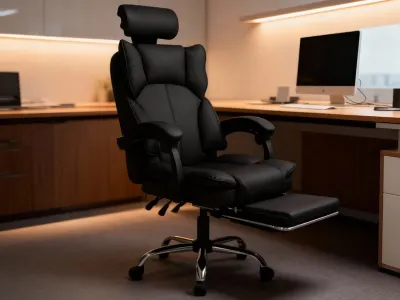 Ergonomisks datorkrēsls ar kāju balstu melns eko āda 150 kg 90–155°, mēbeles un interjers, apgaismojums sludinājums Rīgā 6