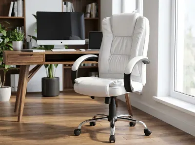 Biroja krēsls balts ergonomisks ar augstu atzveltni, mēbeles un interjers, apgaismojums sludinājums Rīgā 2