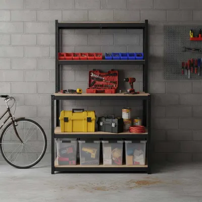 Black metal shelf with a work surface measuring 180 × 100 × 60 cm, 825 kg, furniture and interior, lighting ad in Riga 7