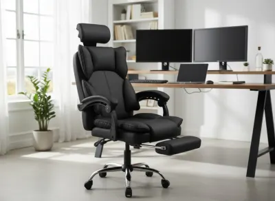 Ergonomisks datorkrēsls ar kāju balstu melns eko āda 150 kg 90–155°, mēbeles un interjers, apgaismojums sludinājums Rīgā 5