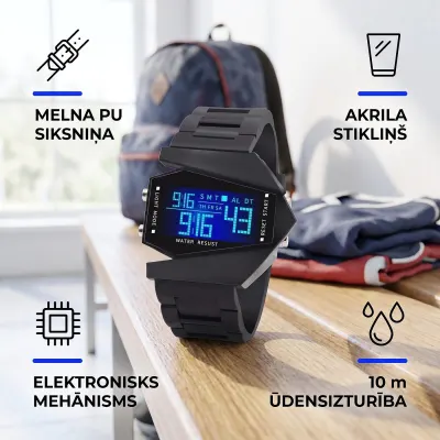 Digitālais sporta pulkstenis bērniem ar apgaismojumu, melns, sporta nodarbības, inventārs, piederumi sludinājums Rīgā 3