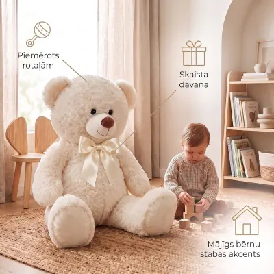 Liels bēšs plīša lācis ar banti, 100 cm, rotaļlietas sludinājums Rīgā 3