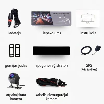 12-inch Dash Cam with Mirror, GPS, Wi-Fi, 4K, 2 Cameras (3840×2160P), video and security systems ad in Riga 4