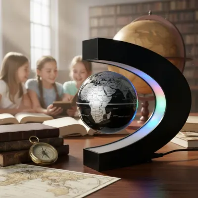 Rotating, levitating globe with a magnetic field and LED lighting, furniture and interior, lighting ad in Riga 1
