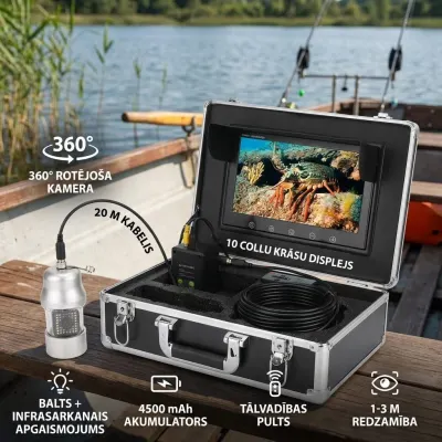 Underwater Camera with 10-Inch Screen, 360-Degree Rotation, 20-Meter Cable, 12V Battery, video and security systems ad in Riga 5