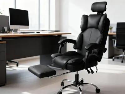 Ergonomisks datorkrēsls ar kāju balstu melns eko āda 150 kg 90–155°, mēbeles un interjers, apgaismojums sludinājums Rīgā 3