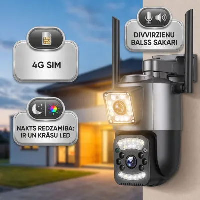 Āra 4G SIM kamera ar diviem objektīviem un IP66, video un drošības sistēmas sludinājums Rīgā 3