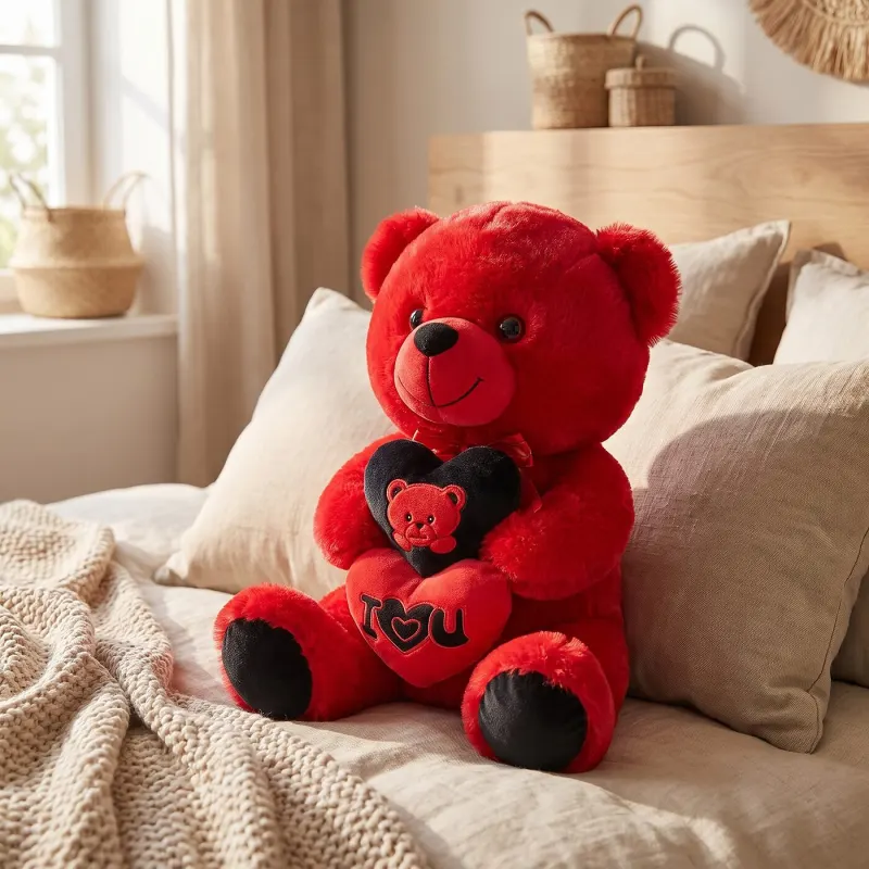 Red plush bear with a heart, 30 cm, toys ad in Riga 1