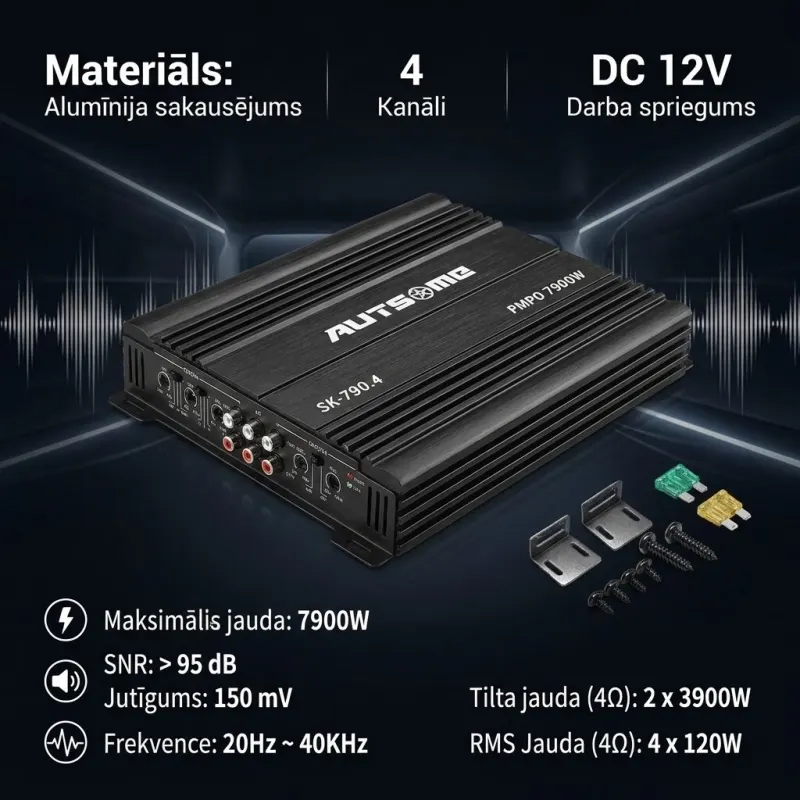 4-Channel 12V Audio Amplifier (4Ω, 3900W x 2 channels; RMS Power Output: 4Ω, 120W x 4 channels), tv and electronics ad in Riga 1