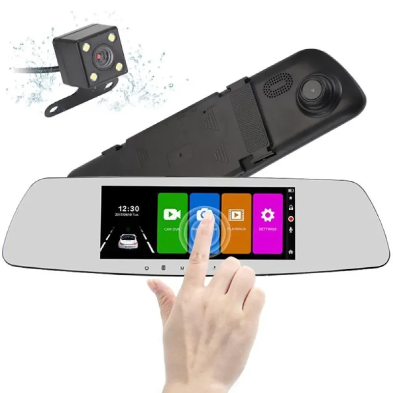 Car dashcam mirror, 4.3-inch HD screen + rearview camera, video and security systems ad in Riga 1