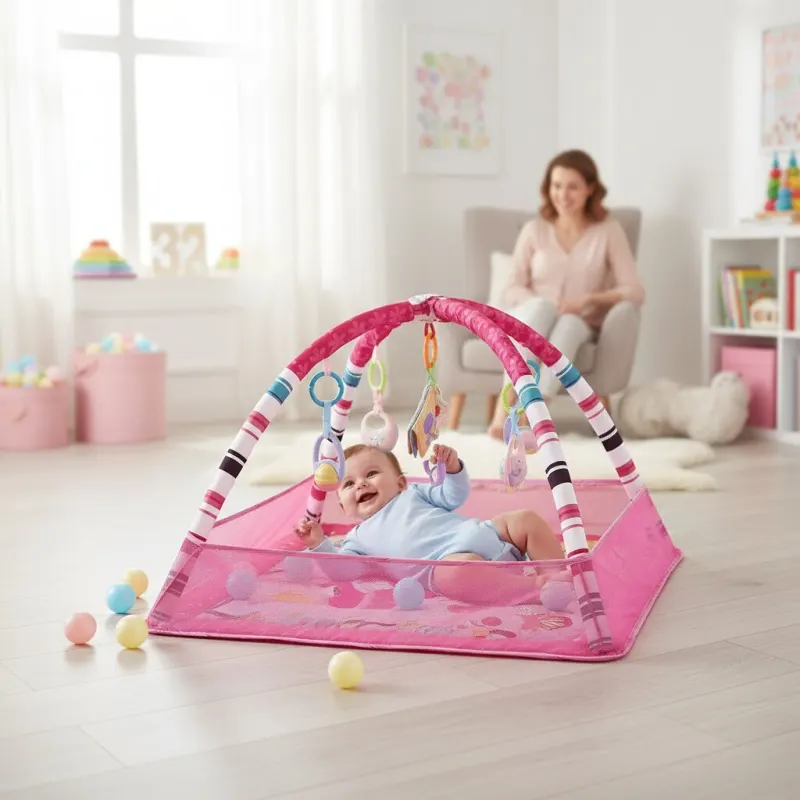 Детский игровой коврик для манежа 80x80 см, розовый, 0–18 месяцев, развивающий, детская мебель ad в Риге 1