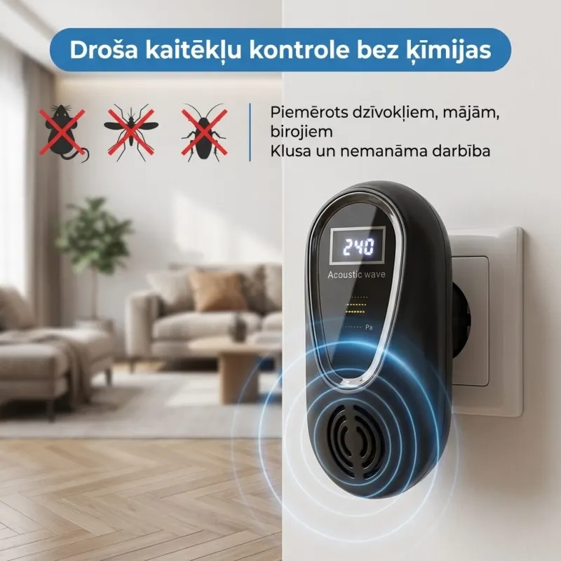 Ultraskaņas kaitēkļu atbaidītājs 40W, 15x9,5cm, CE sertifikāts, mēbeles un interjers, apgaismojums sludinājums Rīgā 1