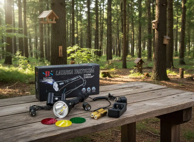 Hunting flashlight with RED light. Set includes: Flashlight, battery, charger,..., furniture and interior, lighting ad in Riga 1
