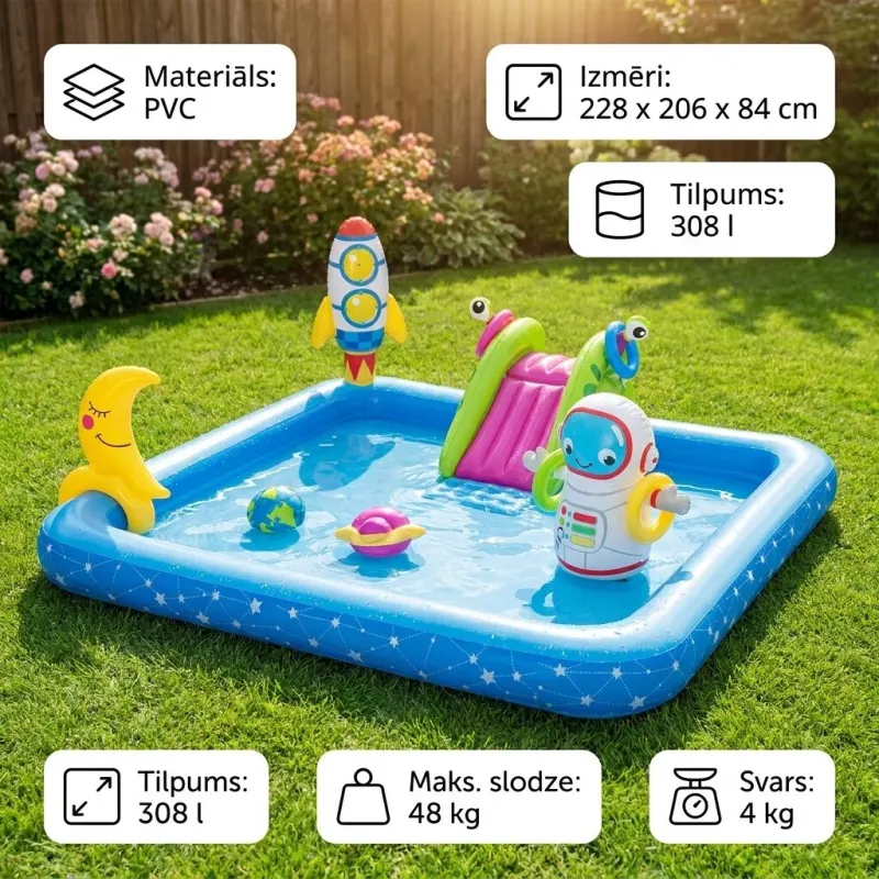 Детская надувная водная игровая площадка-бассейн 228x206 см, ПВХ, 308 л, для лета, игрушки ad в Риге 1