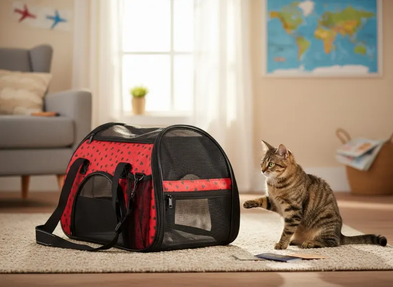 Foldable bag for dogs and cats, red, 41x23x27 cm, for travel,  animal feed, products and services ad in Riga 1