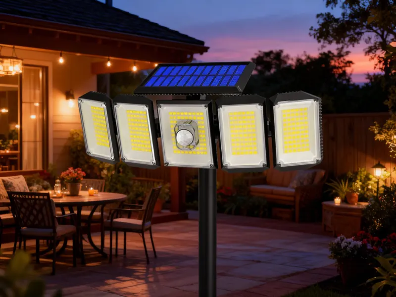 Solar-powered LED lamp with a motion sensor and 5 adjustable panels, furniture and interior, lighting ad in Riga 1