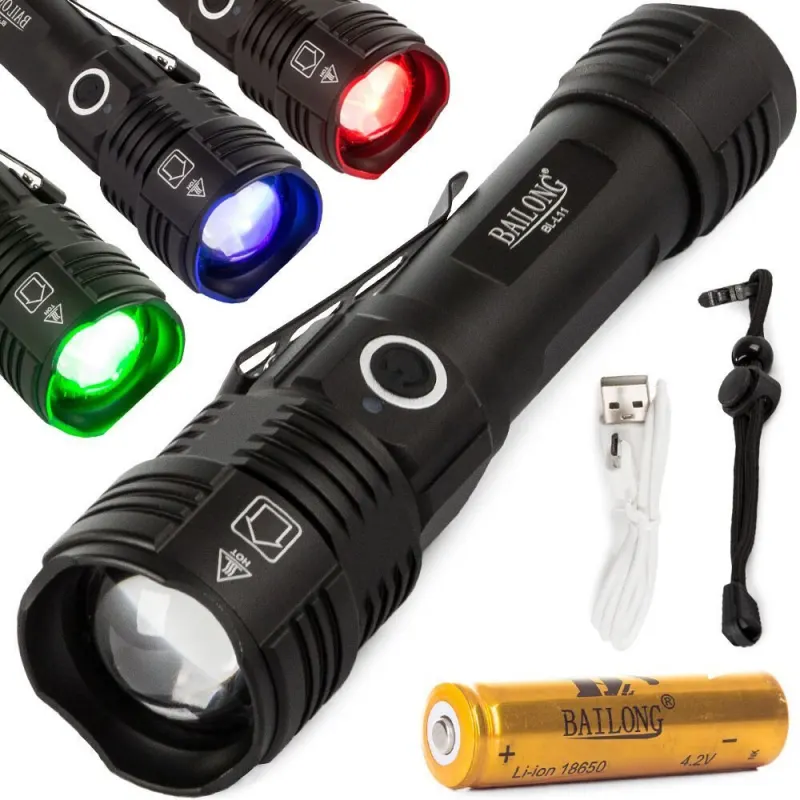 Tactical Hunting Flashlight, 4 Colors, CREE Q5, IPX5, 17 cm, with Rechargeable Battery, furniture and interior, lighting ad in Riga 1
