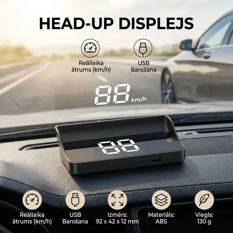 GPS HUD Speedometer for Cars, LED Display, Speed Alert, USB 5V, Black, furniture and interior, lighting ad in Riga 1
