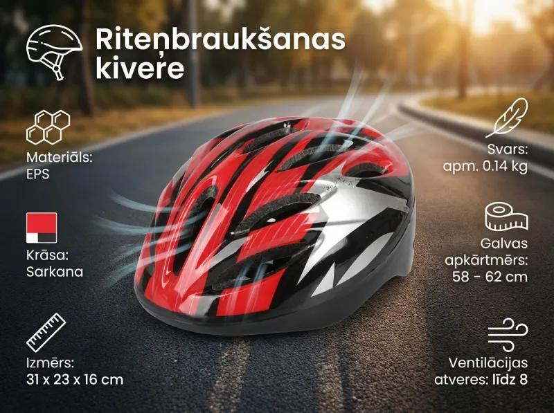 Vieglā velosipēda ķivere pieaugušajiem, sporta nodarbības, inventārs, piederumi sludinājums Rīgā 1