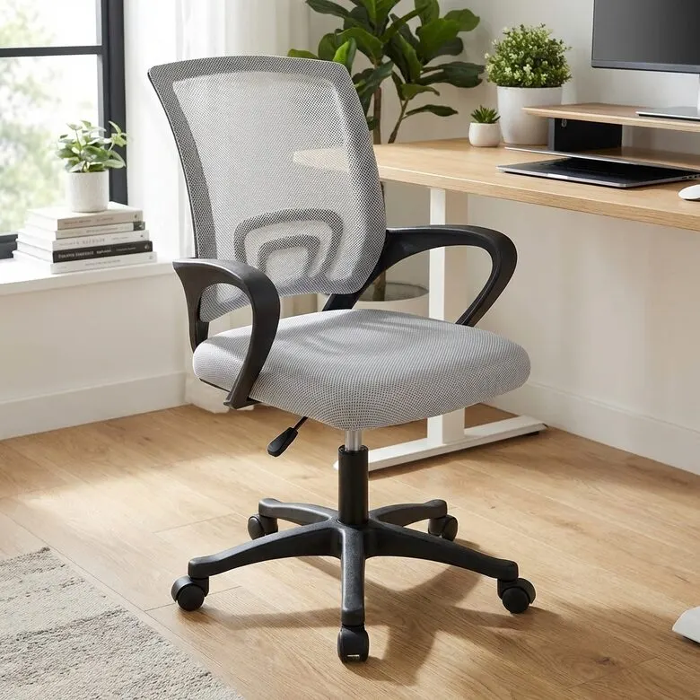Ergonomic computer chair with mesh backrest, gray, 120 kg weight capacity, 62 cm wide, furniture and interior, lighting ad in Riga 1