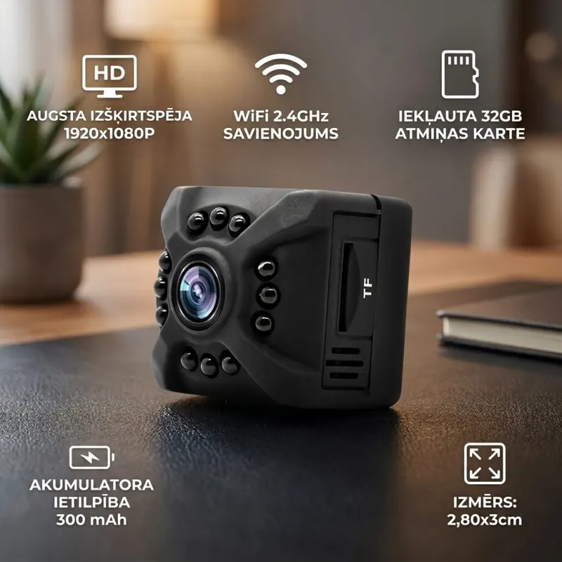 Mini Wi-Fi IP Wireless Camera (1080p HD, Recording, Audio, Night Vision), video and security systems ad in Riga 1