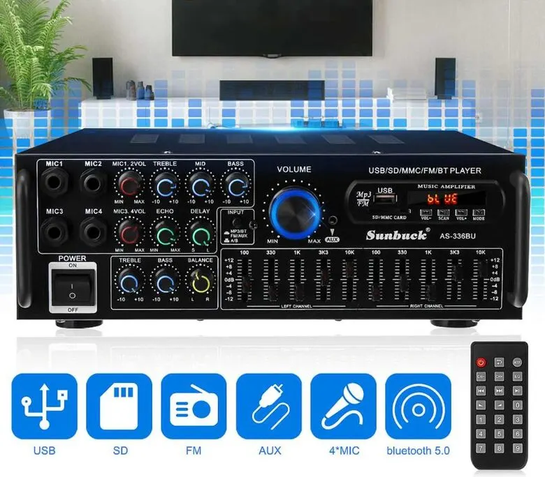 600-watt Audio Amplifier, USB, FM, SD, Bluetooth, 12 V/220 V, tv and electronics ad in Riga 1