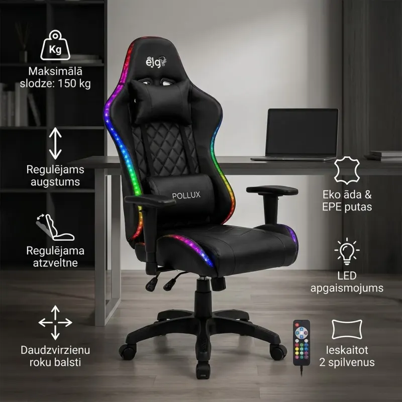 Ergonomisks datorkrēsls ar LED apgaismojumu, regulējamiem roku balstiem,..., mēbeles un interjers, apgaismojums sludinājums Rīgā 1