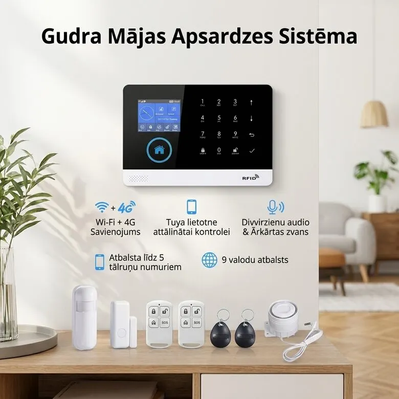 GSM signalizācija ar SIM karti, ar durvju un logu sensoru, LCD ekrānu un..., video un drošības sistēmas sludinājums Rīgā 1
