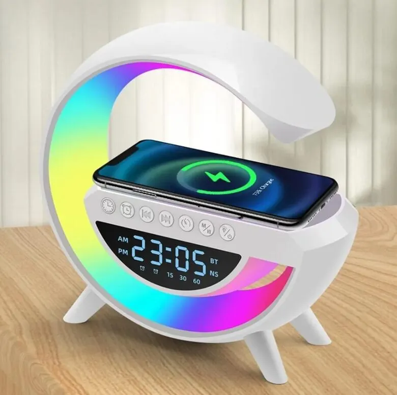 Bezvadu telefona lādētājs ar Bluetooth skaļruni, modinātāju un RGB lampu, aksesuāri un viedierīces sludinājums Rīgā 1