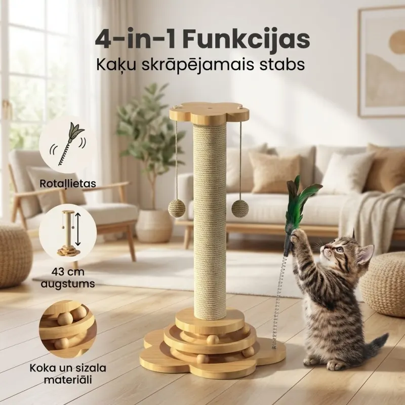 "4 in 1 Fun Tower" Cat Claw-Sharpening Scratching Post and Toy, 43 cm, animal feed, products and services ad in Riga 1