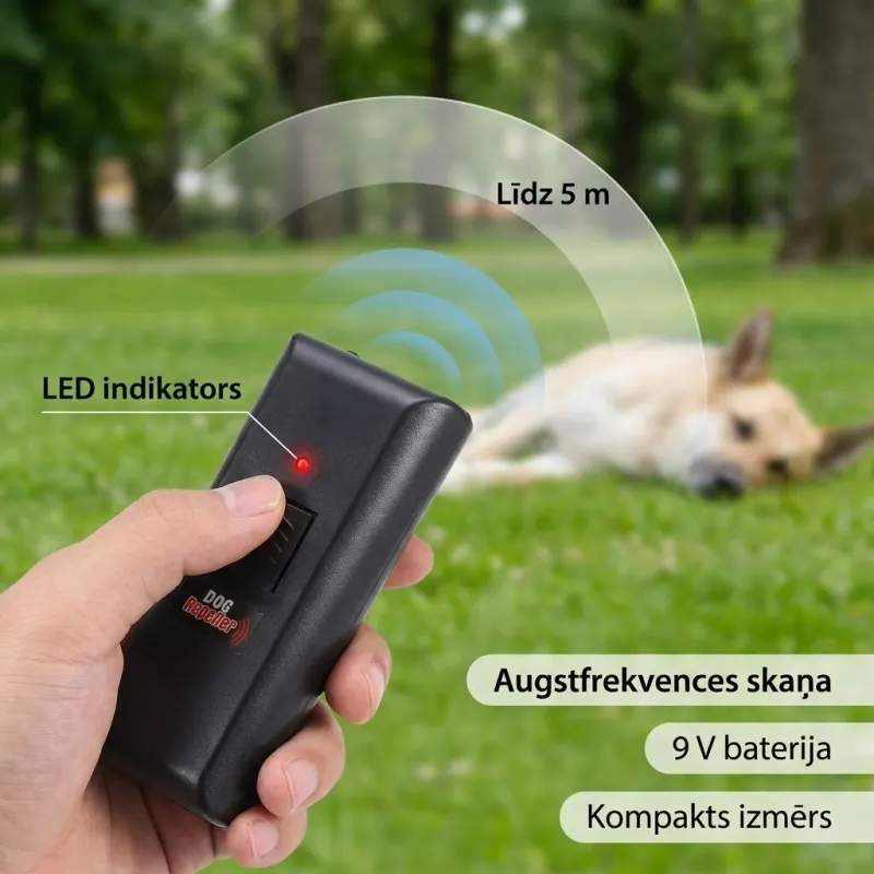 Ultrasonic dog repeller with LED indicator, black, up to 5 m, animal feed, products and services ad in Riga 1