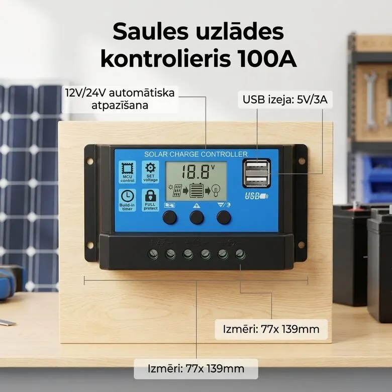 Saules paneļu uzlādes kontrolieris ar LCD displeju un 100A strāvas jaudu – MPPT +..., tīkli un interneta aprīkojums sludinājums Rīgā 1