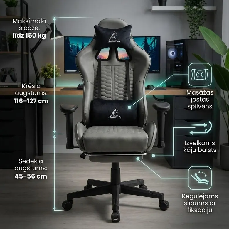 Ergonomisks biroja krēsls ar masāžas funkciju un kāju balstu, datorkrēsls, mēbeles un interjers, apgaismojums sludinājums Rīgā 1