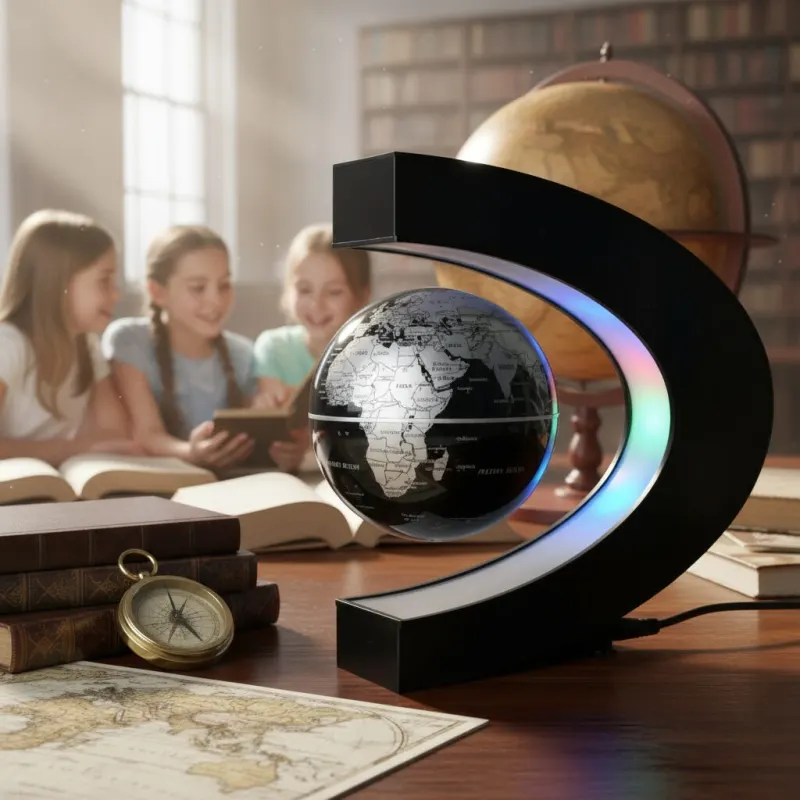 Rotating, levitating globe with a magnetic field and LED lighting, furniture and interior, lighting ad in Riga 1