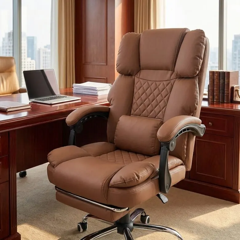 Office Computer Chair with Footrest, USB Massage, Eco-Leather, Cappuccino, 150 kg, furniture and interior, lighting ad in Riga 1